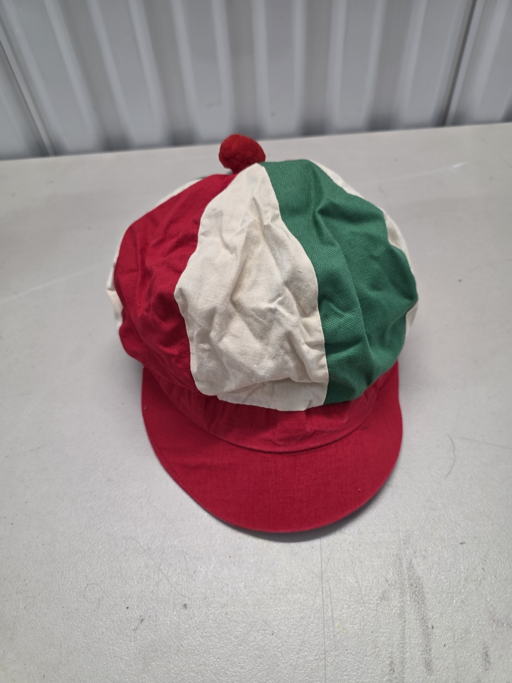 Vintage Classic Green Red & White Striped Puffball Classic Golf Hat